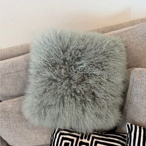 West Elm Mongolian Lamb Pillow Cover with Insert, Luxurious Gray Throw Pillow